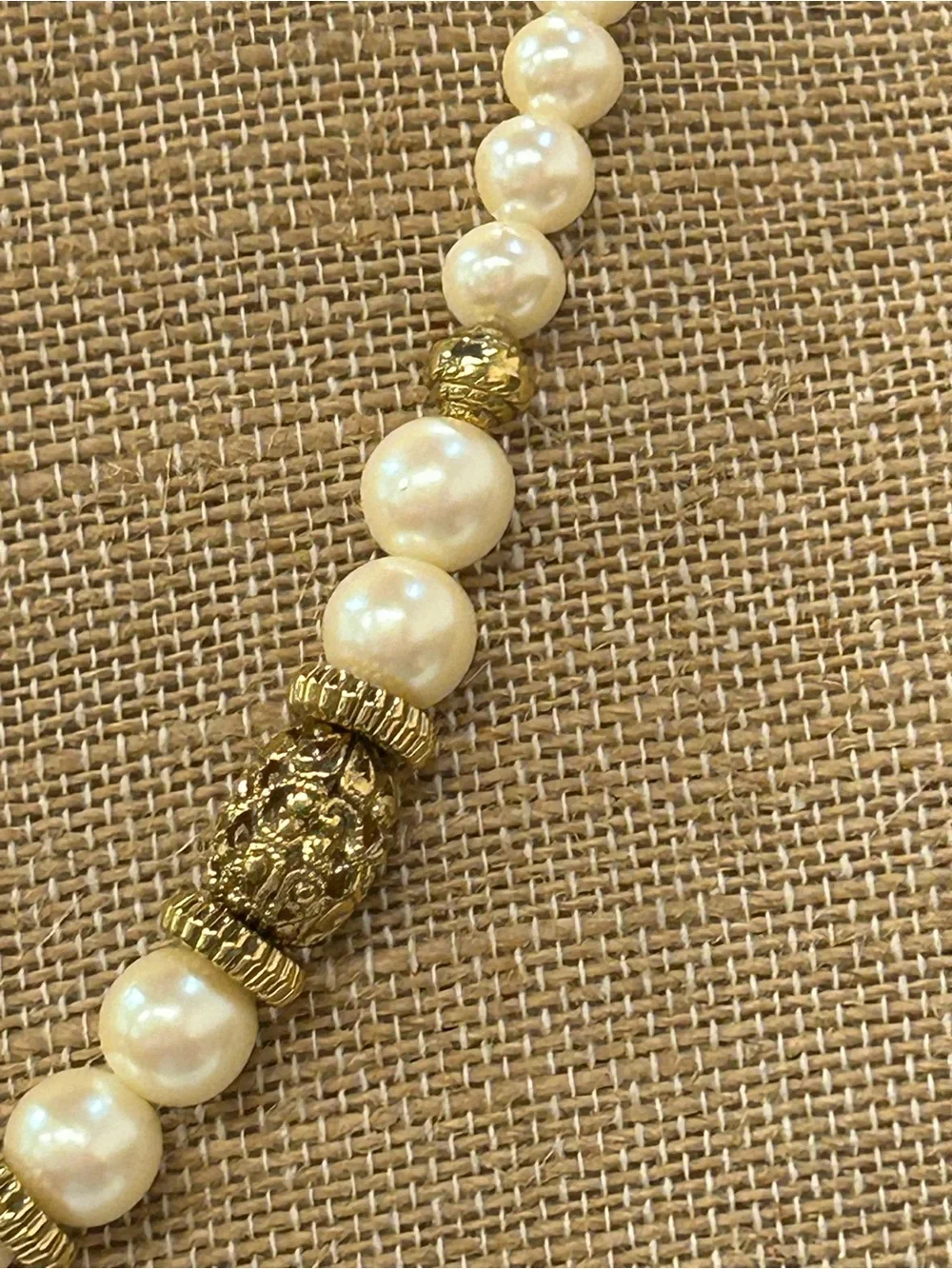 1928 Pearl and Gold Bead Necklace in Ivory and Gold